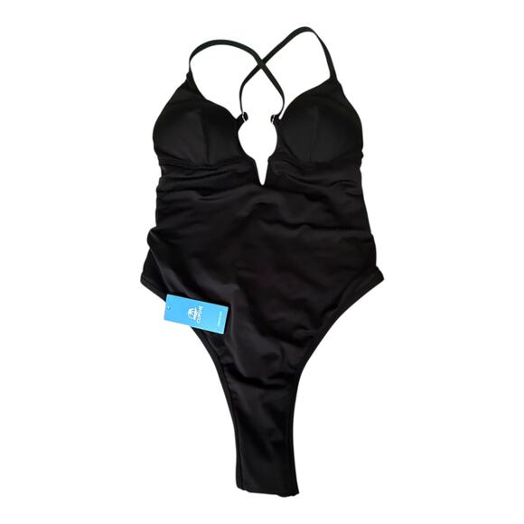 NEW Cupshe SWIMSUIT Women's LG Deep V-Wire Cross Back Cheeky One Piece Swimsuit - Picture 3 of 13